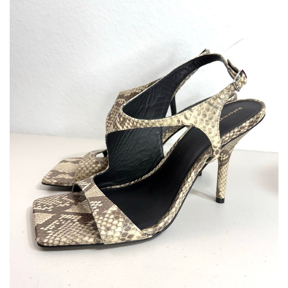 Reformation Square Toe Slingback Heels Tan Snake Print US 10 — NWOB - Picture 6 of 13